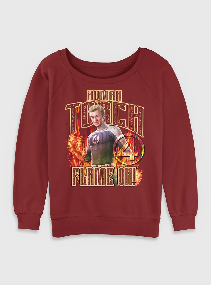 Marvel The Fantastic Four: First Steps Johnny Storm Human Torch Flame On Womens Slouchy Sweatshirt BoxLunch Exclusive