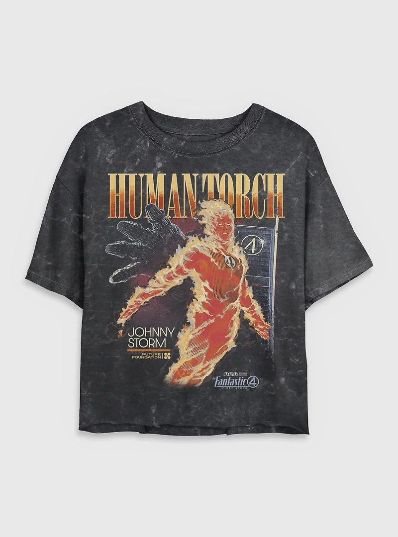 Marvel The Fantastic Four: First Steps Human Torch Future Foundation Womens Mineral Wash Crop T-Shirt BoxLunch Exclusive