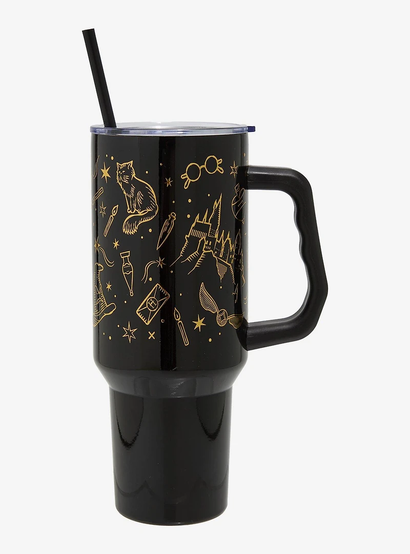 Harry Potter Gold Icons Straw Tumbler With Handle — BoxLunch Exclusive