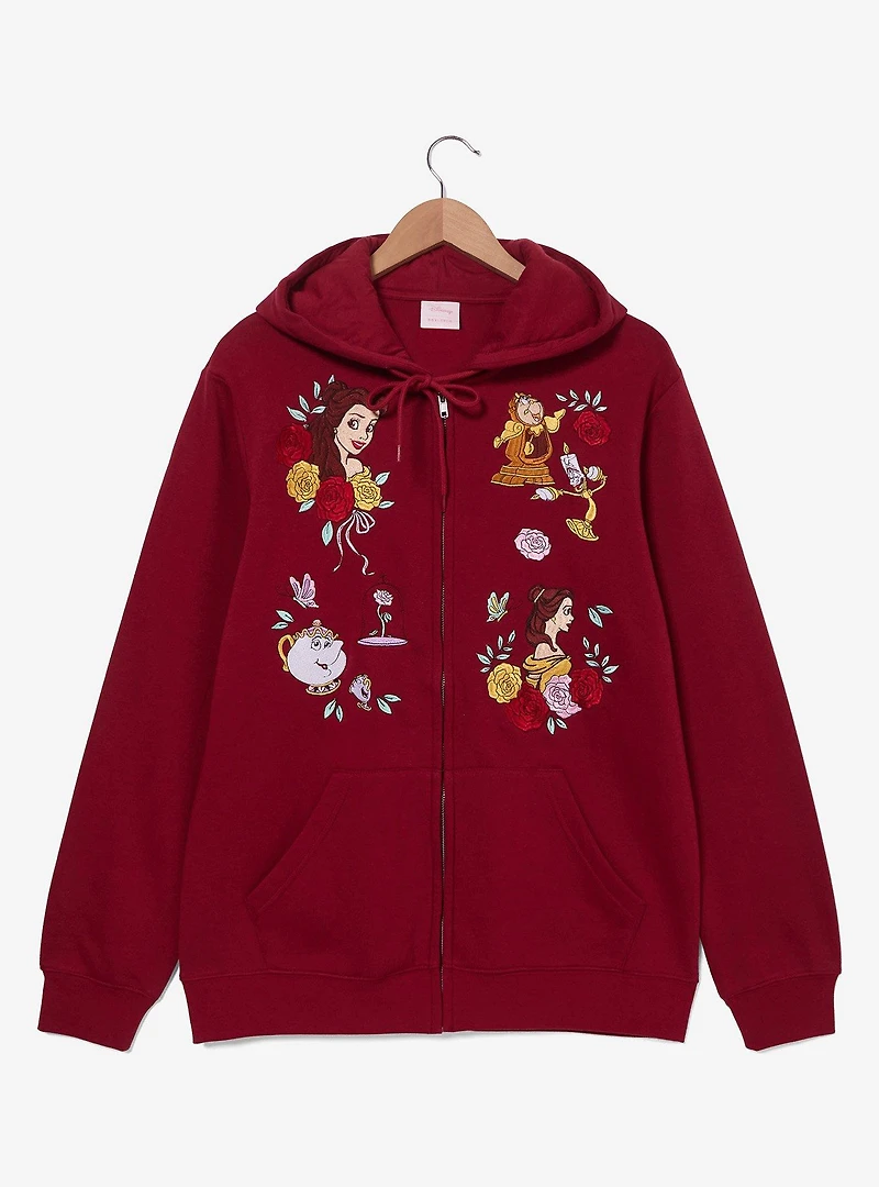 Disney Beauty and The Beast Embroidered Characters Zippered Hoodie - BoxLunch Exclusive