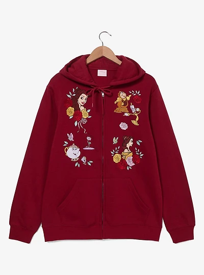 Disney Beauty and The Beast Embroidered Characters Zippered Hoodie - BoxLunch Exclusive