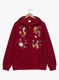 Disney Beauty and The Beast Embroidered Characters Zippered Hoodie - BoxLunch Exclusive