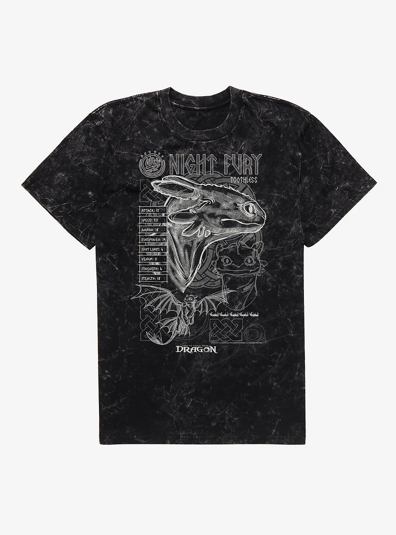 How To Train Your Dragon Night Fury Stats Mineral Wash T-Shirt