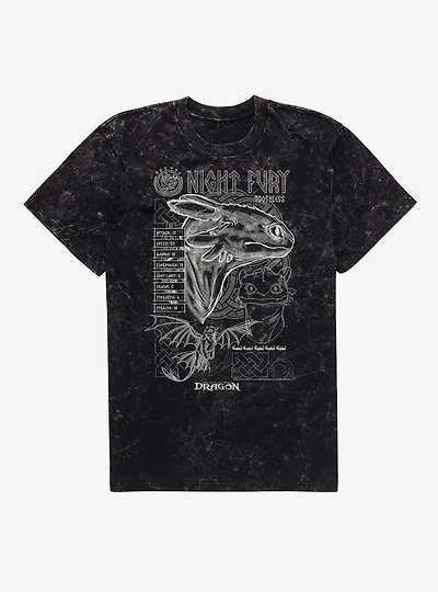 How To Train Your Dragon Night Fury Stats Mineral Wash T-Shirt