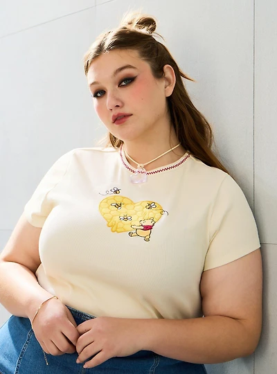 Disney Winnie the Pooh Honeycomb Heart Women's Plus Baby Tee - BoxLunch Exclusive