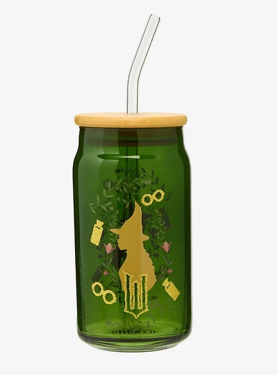 Wicked Elphaba Glitter Icons Glass Cup with Straw - BoxLunch Exclusive