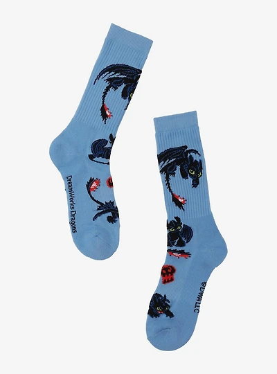 DreamWorks How To Train Your Dragon Toothless & Skulls Allover Print Crew Socks - BoxLunch Exclusive