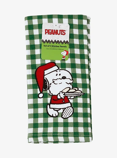 Peanuts Snoopy Santa Gingham Holiday Kitchen Towel Set