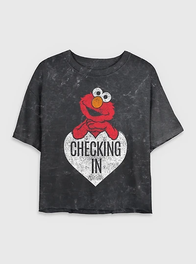 Sesame Street Checking Elmo Womens Mineral Wash Crop T-Shirt