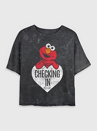 Sesame Street Checking Elmo Womens Mineral Wash Crop T-Shirt