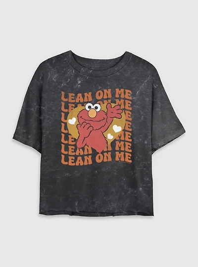 Sesame Street Lean On Me Elmo Womens Mineral Wash Crop T-Shirt