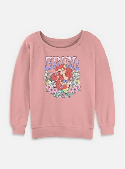 Disney Princesses Ariel Floral Wreath Womens Slouchy Sweatshirt