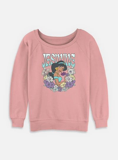 Disney Princesses Jasmine Floral Wreath Womens Slouchy Sweatshirt