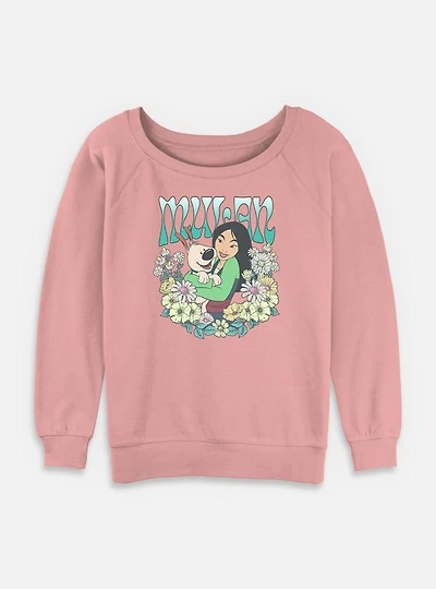 Disney Princesses Mulan Floral Wreath Womens Slouchy Sweatshirt