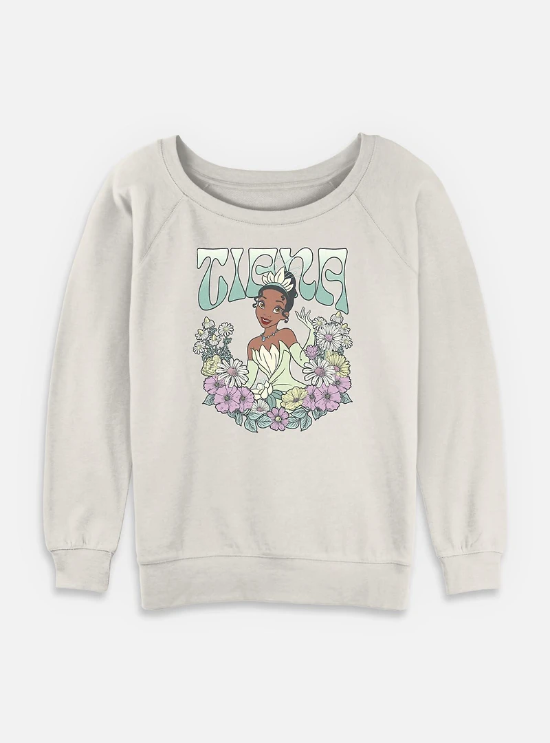 Disney Princesses Tiana Floral Wreath Womens Slouchy Sweatshirt