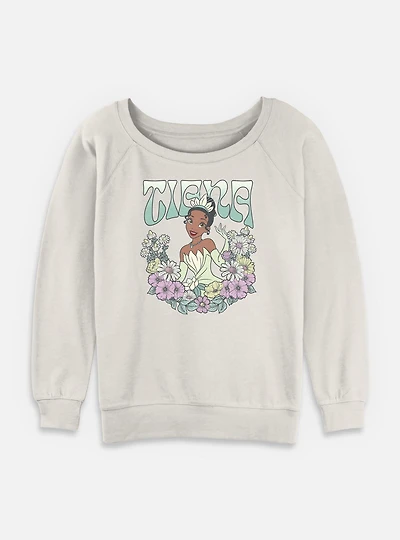 Disney Princesses Tiana Floral Wreath Womens Slouchy Sweatshirt