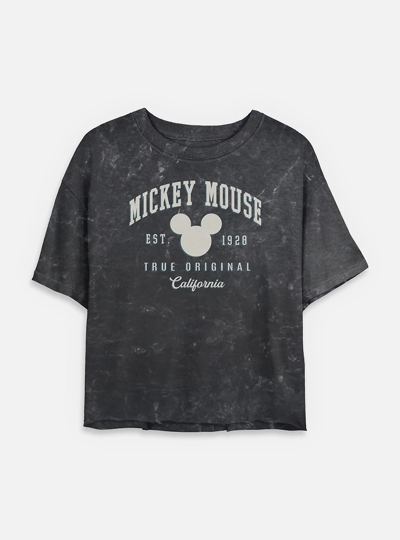 Disney Mickey Mouse 1928 Cali Mineral Wash Womens Crop T-Shirt