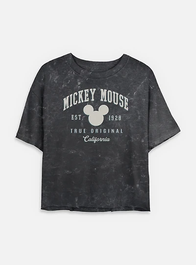 Disney Mickey Mouse 1928 Cali Mineral Wash Womens Crop T-Shirt