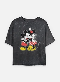 Disney Mickey Mouse & Minnie Lovers Mineral Wash Womens Crop T-Shirt