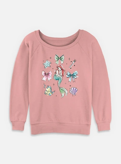 Disney Princesses Ariel Bows Womens Slouchy Sweatshirt