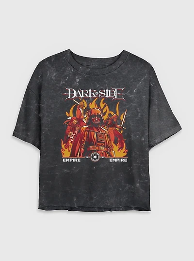 Star Wars Dark Side Empire Group Mineral Wash Womens Crop T-Shirt