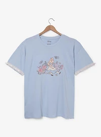 Disney Alice Wonderland Floral Embroidered Women's Plus T-Shirt - BoxLunch Exclusive