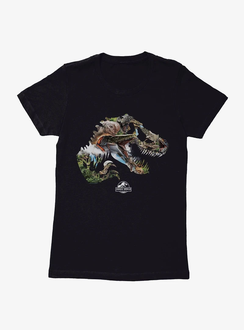 Jurassic World Rebirth Dinosaur Collage Logo Womens T-Shirt