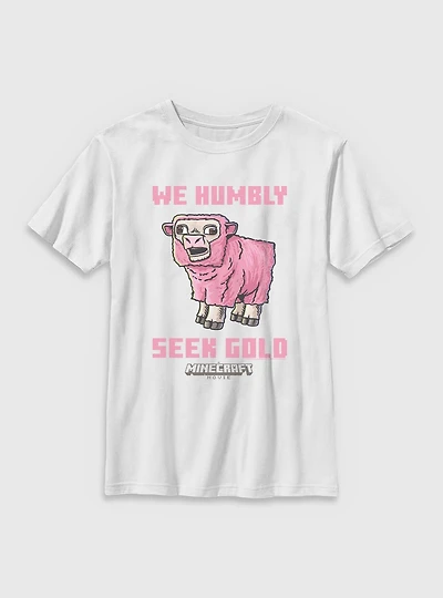 A Minecraft Movie Pink Sheep Seek Gold Youth T-Shirt