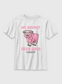 A Minecraft Movie Pink Sheep Seek Gold Youth T-Shirt
