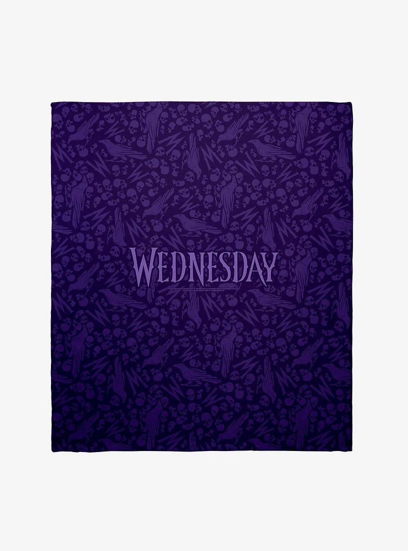 Wednesday Raven & Skulls Throw Blanket