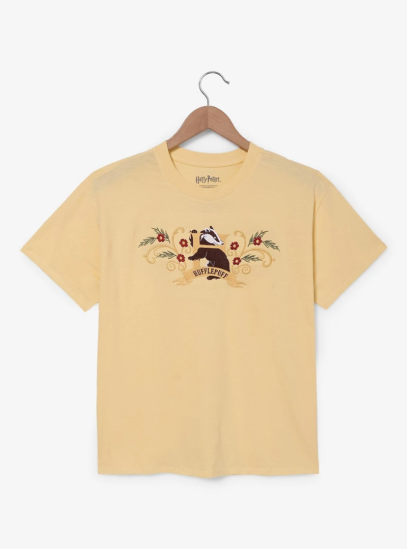 Harry Potter Hufflepuff Flowers Embroidered T-Shirt — BoxLunch Exclusive