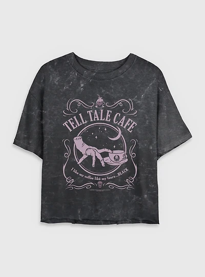 Wednesday Tell Tale Cafe Mineral Wash Womens Crop T-Shirt BoxLunch Exclusive