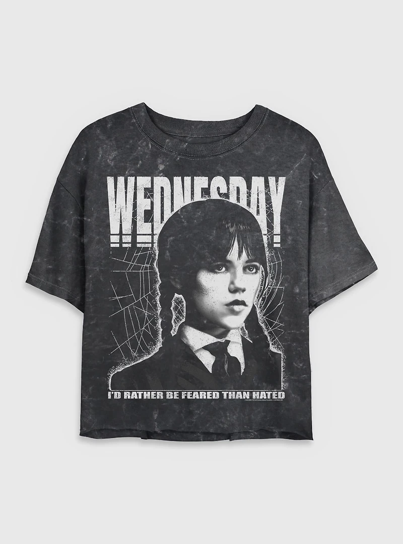 Wednesday Rather Be Feared Than Hated Mineral Wash Womens Crop T-Shirt BoxLunch Exclusive