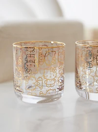 Joy Jolt Sanrio Hello Kitty Gold Allover Print Drinking Glass Set