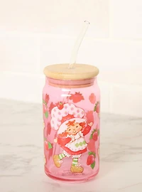 Strawberry Shortcake Allover Print Glass Cup with Straw