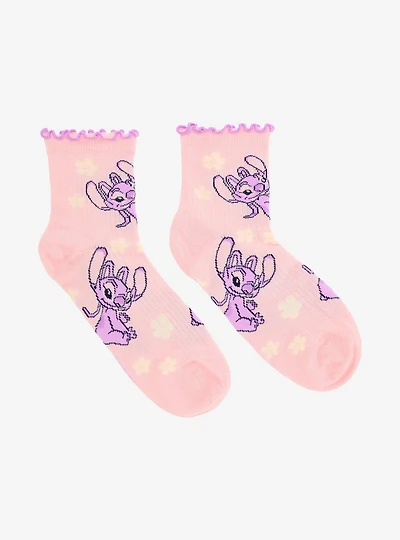 Disney Lilo & Stitch Angel Floral Ruffle Quarter Crew Socks - BoxLunch Exclusive