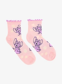 Disney Lilo & Stitch Angel Floral Ruffle Quarter Crew Socks - BoxLunch Exclusive