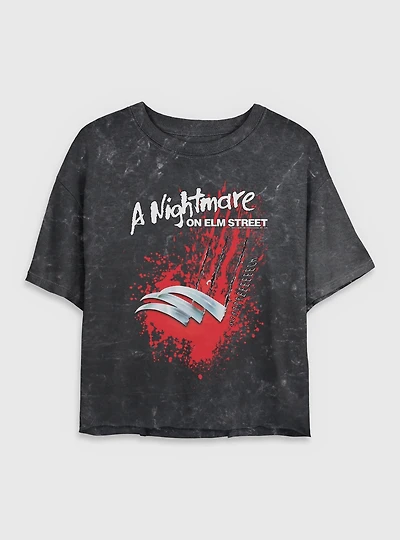 A Nightmare on Elm Street Claw Screech Mineral Wash Womens Crop T-Shirt
