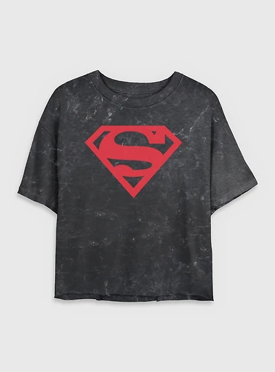 DC Superman Big Super Emblem Mineral Wash Womens Crop T-Shirt