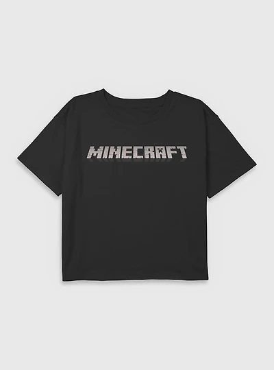 Minecraft Logo Black Youth Girls Boxy Crop T-Shirt