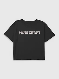 Minecraft Logo Black Youth Girls Boxy Crop T-Shirt