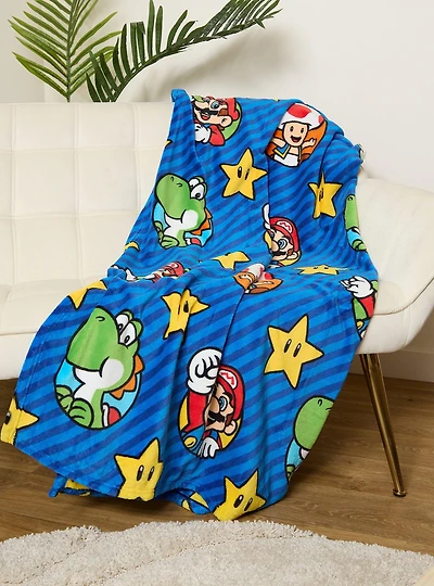 Nintendo Super Mario Bros. Characters Allover Print Fleece Throw
