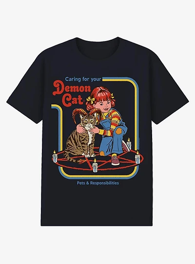 Steven Rhodes Caring For Your Demon Cat Black T-Shirt