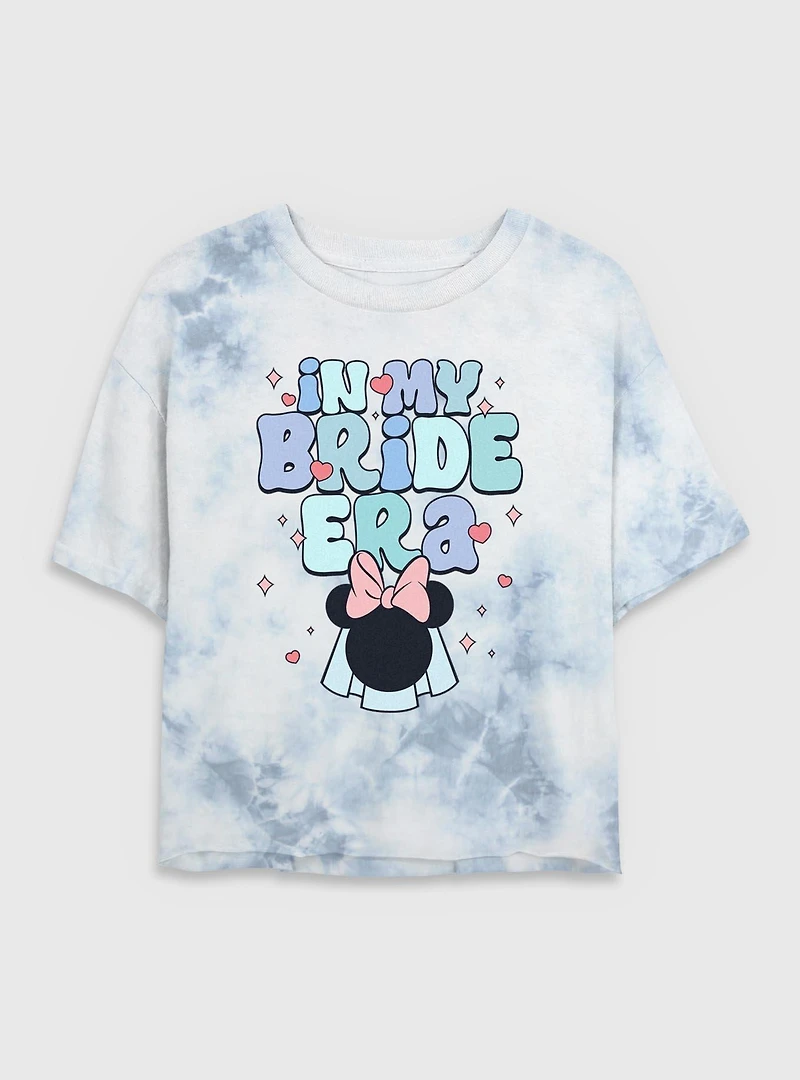 Disney Minnie Mouse My Bride Era Tie Dye Crop Womens T-Shirt
