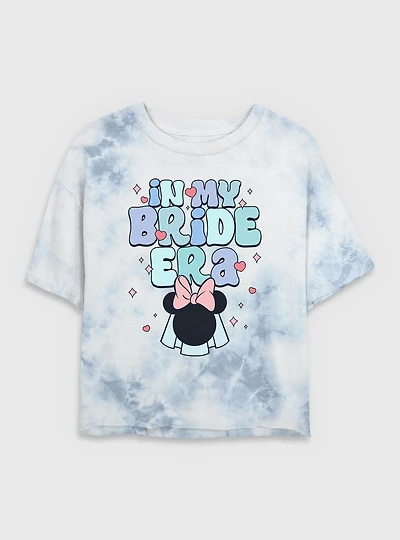Disney Minnie Mouse My Bride Era Tie Dye Crop Womens T-Shirt