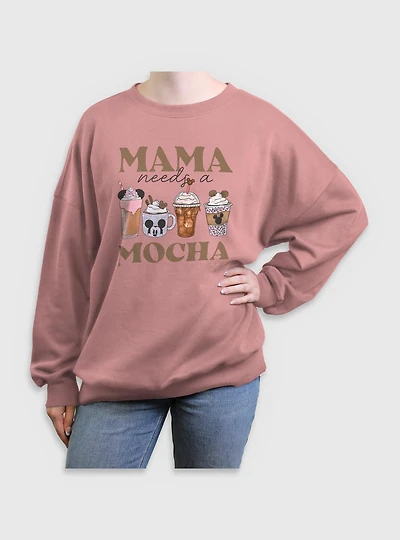 Disney Mickey Mouse Mama Needs A Mocha Womens Oversized Sweatshirt