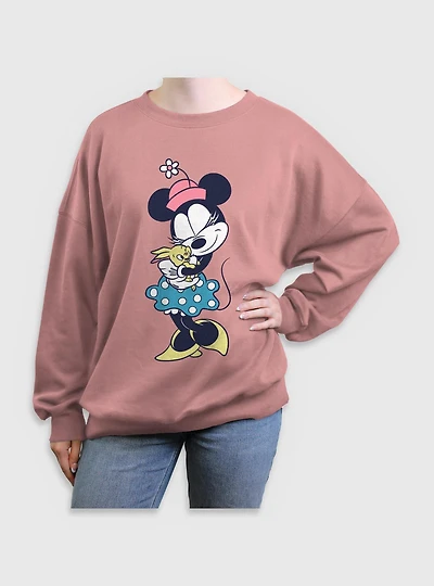 Disney Minnie Mouse And Bunny Womens Oversized Sweatshirt