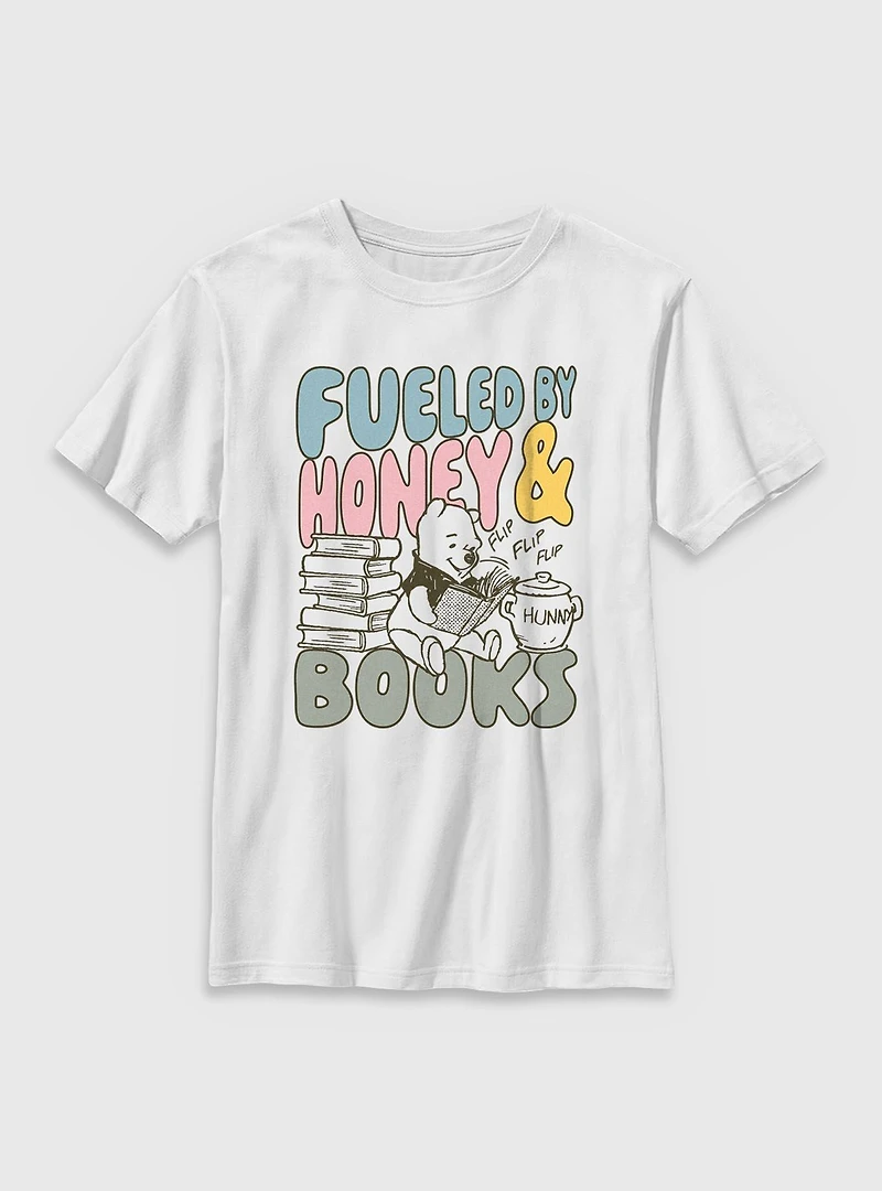 Disney Winnie The Pooh Fueled By Honey And Books Youth T-Shirt