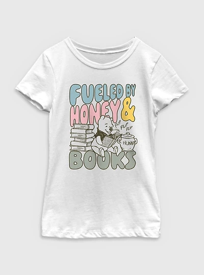Disney Winnie The Pooh Fueled By Honey And Books Youth Girls T-Shirt