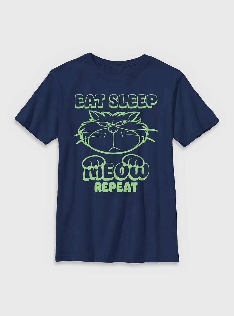 Disney Cinderella Lucifer Eat Sleep Meow Repeat Youth T-Shirt